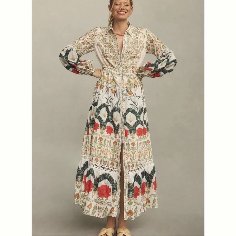 Anthropologie Printed Buttondown Shirt Dress